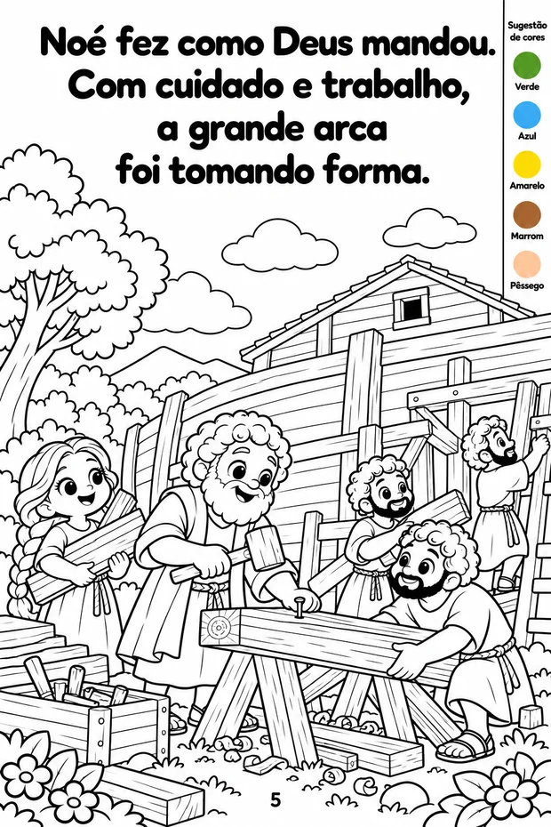 Página interna de A Arca de Noé para colorir, em preto e branco